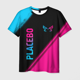 Мужская футболка 3D с принтом Placebo Neon Gradient в Тюмени, 100% полиэфир | прямой крой, круглый вырез горловины, длина до линии бедер | band | metal | placebo | rock | градиент | группа | краска | метал | неон | пласибо | плацебо | рок | хард