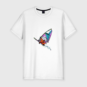 Мужская футболка хлопок Slim с принтом windfoxer в Екатеринбурге, 92% хлопок, 8% лайкра | приталенный силуэт, круглый вырез ворота, длина до линии бедра, короткий рукав | fox | windsurfer | windsurfing | виндсёрфинг | лиса | серф