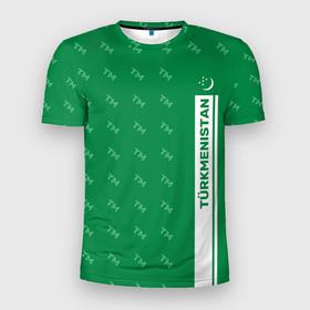Мужская футболка 3D Slim с принтом Turkmenistan TM (Турменистан) в Екатеринбурге, 100% полиэстер с улучшенными характеристиками | приталенный силуэт, круглая горловина, широкие плечи, сужается к линии бедра | Тематика изображения на принте: ashgabat | turkmenistan | ашхабад | зелёный блокнот | туркменистан | туркмения