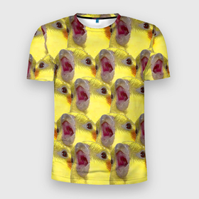 Мужская футболка 3D Slim с принтом Попугай Корелла Орёт | Мем в Петрозаводске, 100% полиэстер с улучшенными характеристиками | приталенный силуэт, круглая горловина, широкие плечи, сужается к линии бедра | животные | корелла | мем | попугай | попугай кричит | птицы