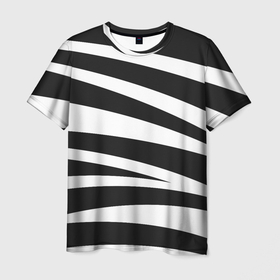 Мужская футболка 3D с принтом Зебра чёрные и белые полосы в Тюмени, 100% полиэфир | прямой крой, круглый вырез горловины, длина до линии бедер | Тематика изображения на принте: зебра | полосы | узор | чёрно белое | чёрное и белое