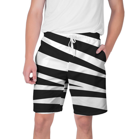 Мужские шорты 3D с принтом Зебра чёрные и белые полосы в Кировске,  полиэстер 100% | прямой крой, два кармана без застежек по бокам. Мягкая трикотажная резинка на поясе, внутри которой широкие завязки. Длина чуть выше колен | зебра | полосы | узор | чёрно белое | чёрное и белое