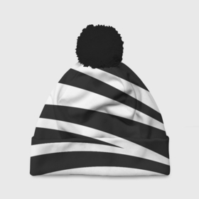 Шапка 3D c помпоном с принтом Зебра чёрные и белые полосы в Екатеринбурге, 100% полиэстер | универсальный размер, печать по всей поверхности изделия | зебра | полосы | узор | чёрно белое | чёрное и белое
