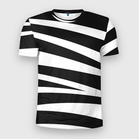 Мужская футболка 3D Slim с принтом Зебра чёрные и белые полосы в Курске, 100% полиэстер с улучшенными характеристиками | приталенный силуэт, круглая горловина, широкие плечи, сужается к линии бедра | Тематика изображения на принте: зебра | полосы | узор | чёрно белое | чёрное и белое
