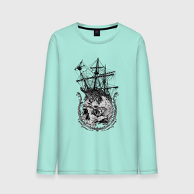Мужской лонгслив хлопок с принтом The frigate and the Pirates Skull в Екатеринбурге, 100% хлопок |  | anchor | emblem | fish | frigate | mast | ornament | skull | мачта | орнамент | рыба | фрегат | череп | эмблема | якорь