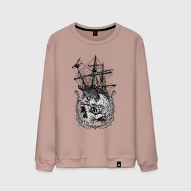 Мужской свитшот хлопок с принтом The frigate and the Pirates Skull в Петрозаводске, 100% хлопок |  | anchor | emblem | fish | frigate | mast | ornament | skull | мачта | орнамент | рыба | фрегат | череп | эмблема | якорь