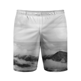 Мужские шорты спортивные с принтом Горы и туман в Курске,  |  | forest | горы | дым | природа | туман