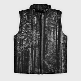 Мужской жилет утепленный 3D с принтом Темный жуткий лес в Кировске,  |  | forest | деревья | дым | жуткий | лес | мрачный лес | природа | туман