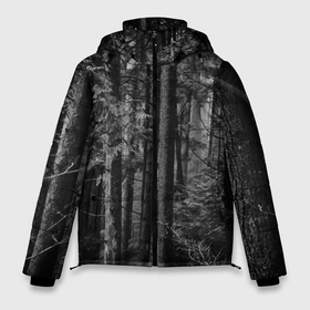 Мужская зимняя куртка 3D с принтом Темный жуткий лес в Новосибирске, верх — 100% полиэстер; подкладка — 100% полиэстер; утеплитель — 100% полиэстер | длина ниже бедра, свободный силуэт Оверсайз. Есть воротник-стойка, отстегивающийся капюшон и ветрозащитная планка. 

Боковые карманы с листочкой на кнопках и внутренний карман на молнии. | forest | деревья | дым | жуткий | лес | мрачный лес | природа | туман