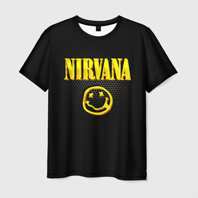 Мужская футболка 3D с принтом NIRVANA соты в Новосибирске, 100% полиэфир | прямой крой, круглый вырез горловины, длина до линии бедер | nirvana | группа | курт кобейн | музыка | нирвана | рок | рок группа