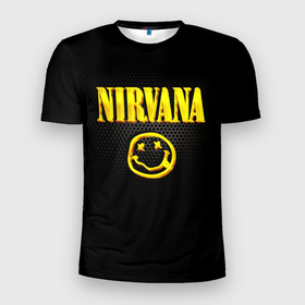 Мужская футболка 3D Slim с принтом NIRVANA соты в Тюмени, 100% полиэстер с улучшенными характеристиками | приталенный силуэт, круглая горловина, широкие плечи, сужается к линии бедра | nirvana | группа | курт кобейн | музыка | нирвана | рок | рок группа