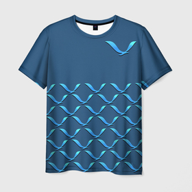 Мужская футболка 3D с принтом Чайка изолированная и орнамент из бирюзовых чаек в Санкт-Петербурге, 100% полиэфир | прямой крой, круглый вырез горловины, длина до линии бедер | бирюзовый | орнамент | птица | синий | узор | чайка