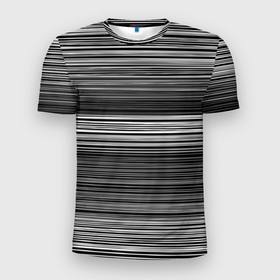Мужская футболка 3D Slim с принтом Black and white thin stripes Тонкие полосы в Новосибирске, 100% полиэстер с улучшенными характеристиками | приталенный силуэт, круглая горловина, широкие плечи, сужается к линии бедра | black and white | stripes | thin stripes | полосатый узор | серый | тонкие полосы | черно белый