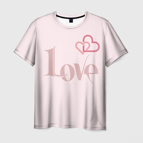 Мужская футболка 3D с принтом Влюбленные сердца  heart love в Санкт-Петербурге, 100% полиэфир | прямой крой, круглый вырез горловины, длина до линии бедер | heart | love | два сердца | любовь | розовое сердце | розовый фон | сердечки | сердце | текст