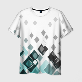 Мужская футболка 3D с принтом Geometric pattern Геометрический узор ромбы в Санкт-Петербурге, 100% полиэфир | прямой крой, круглый вырез горловины, длина до линии бедер | geometric pattern | rhombus | бирюзовый | геометрический узор | ромбы | серый