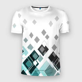 Мужская футболка 3D Slim с принтом Geometric pattern Геометрический узор ромбы , 100% полиэстер с улучшенными характеристиками | приталенный силуэт, круглая горловина, широкие плечи, сужается к линии бедра | geometric pattern | rhombus | бирюзовый | геометрический узор | ромбы | серый