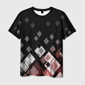 Мужская футболка 3D с принтом Geometric pattern черно коричневый узор Ромбы в Курске, 100% полиэфир | прямой крой, круглый вырез горловины, длина до линии бедер | Тематика изображения на принте: geometric pattern | rhombuses | геометрический узор | коричневый | ромбы | современный | черной фон
