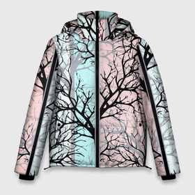 Мужская зимняя куртка 3D с принтом Абстрактный узор tree branches в Новосибирске, верх — 100% полиэстер; подкладка — 100% полиэстер; утеплитель — 100% полиэстер | длина ниже бедра, свободный силуэт Оверсайз. Есть воротник-стойка, отстегивающийся капюшон и ветрозащитная планка. 

Боковые карманы с листочкой на кнопках и внутренний карман на молнии. | Тематика изображения на принте: abstract pattern | tree branches | абстрактный узор | ветки | мятный фон | полосатый узор | розовый
