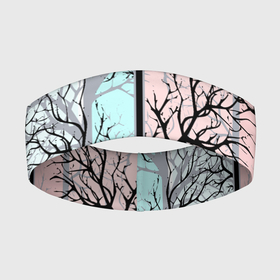 Повязка на голову 3D с принтом Абстрактный узор tree branches в Екатеринбурге,  |  | abstract pattern | tree branches | абстрактный узор | ветки | мятный фон | полосатый узор | розовый