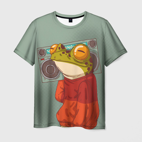Мужская футболка 3D с принтом Лягуха с мафоном , 100% полиэфир | прямой крой, круглый вырез горловины, длина до линии бедер | Тематика изображения на принте: frog | жаба | животное | лягуха | лягушка | магнитола | на стиле