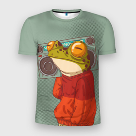 Мужская футболка 3D Slim с принтом Лягуха с мафоном , 100% полиэстер с улучшенными характеристиками | приталенный силуэт, круглая горловина, широкие плечи, сужается к линии бедра | Тематика изображения на принте: frog | жаба | животное | лягуха | лягушка | магнитола | на стиле