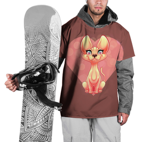 Накидка на куртку 3D с принтом Кот сфинкс с сердцем в Санкт-Петербурге, 100% полиэстер |  | Тематика изображения на принте: sphynx cat | донской сфинкс кот | канадский сфинкс кот | кот петерболд | кот питерболд | кот сфинкс | кот сфинкс сердце | кошка сфинкс