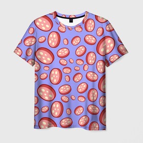Мужская футболка 3D с принтом Колбасный дождь в Курске, 100% полиэфир | прямой крой, круглый вырез горловины, длина до линии бедер | дождь из колбасы | колбаса | колбаска | колбасный дождь | пеперони | сосиска | сосиски
