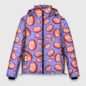 Мужская зимняя куртка 3D с принтом Колбасный дождь в Санкт-Петербурге, верх — 100% полиэстер; подкладка — 100% полиэстер; утеплитель — 100% полиэстер | длина ниже бедра, свободный силуэт Оверсайз. Есть воротник-стойка, отстегивающийся капюшон и ветрозащитная планка. 

Боковые карманы с листочкой на кнопках и внутренний карман на молнии. | Тематика изображения на принте: дождь из колбасы | колбаса | колбаска | колбасный дождь | пеперони | сосиска | сосиски