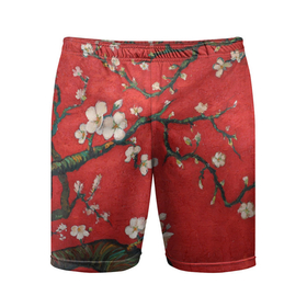Мужские шорты спортивные с принтом Цветущий миндаль ,  |  | ван гог | весна | дерево | деревья | живопись | искусство | красный | миндаль | цветок | цветы