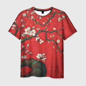 Мужская футболка 3D с принтом Цветущий миндаль в Петрозаводске, 100% полиэфир | прямой крой, круглый вырез горловины, длина до линии бедер | ван гог | весна | дерево | деревья | живопись | искусство | красный | миндаль | цветок | цветы
