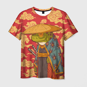 Мужская футболка 3D с принтом Старая  самурайская лягуха в Тюмени, 100% полиэфир | прямой крой, круглый вырез горловины, длина до линии бедер | Тематика изображения на принте: frog | воин | жаба | лягуха | лягушка | самурай | япония