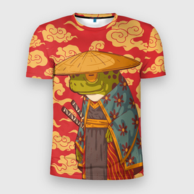 Мужская футболка 3D Slim с принтом Старая  самурайская лягуха в Курске, 100% полиэстер с улучшенными характеристиками | приталенный силуэт, круглая горловина, широкие плечи, сужается к линии бедра | frog | воин | жаба | лягуха | лягушка | самурай | япония