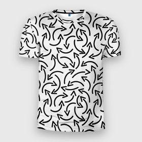 Мужская футболка 3D Slim с принтом Закругленные Стрелки в Новосибирске, 100% полиэстер с улучшенными характеристиками | приталенный силуэт, круглая горловина, широкие плечи, сужается к линии бедра | abstraction | arrows | figure | geometry | isometric | pattern | shape | абстракция | геометрия | изометрический | стрелки | узор | фигура | форма