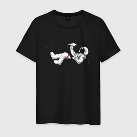 Мужская футболка хлопок с принтом Космонавт в кармане Минимализм в Тюмени, 100% хлопок | прямой крой, круглый вырез горловины, длина до линии бедер, слегка спущенное плечо. | dark | звезды | космонавт | космос | минимализм