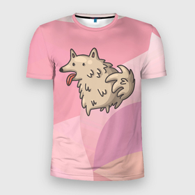 Мужская футболка 3D Slim с принтом Собачка с  высунутым языком в Новосибирске, 100% полиэстер с улучшенными характеристиками | приталенный силуэт, круглая горловина, широкие плечи, сужается к линии бедра | dog | пес | песи | собака | собачка | щенок