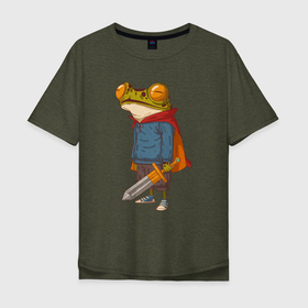 Мужская футболка хлопок Oversize с принтом Лягушачий прЫнц в Белгороде, 100% хлопок | свободный крой, круглый ворот, “спинка” длиннее передней части | жаба | животное | лягуха | лягушка | принц | прынц | сказочный