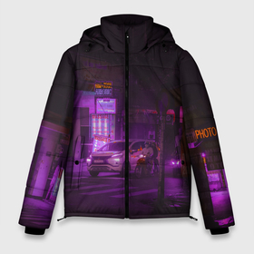 Мужская зимняя куртка 3D с принтом Неоновый ночной переход   Фиолетовый в Санкт-Петербурге, верх — 100% полиэстер; подкладка — 100% полиэстер; утеплитель — 100% полиэстер | длина ниже бедра, свободный силуэт Оверсайз. Есть воротник-стойка, отстегивающийся капюшон и ветрозащитная планка. 

Боковые карманы с листочкой на кнопках и внутренний карман на молнии. | abstraction | art | artwork | c | city | colorful | colors | dark | darkness | graphics | neon | night | patterns | street | surrealism | абстракция | арт | город | графика | искусство | машина | неон | ночь | разноцветный | сюрреализм | тьма | узоры | ул