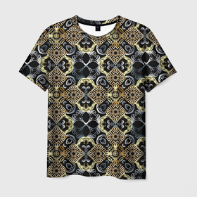 Мужская футболка 3D с принтом BLACK AND GOLD  узоры в Петрозаводске, 100% полиэфир | прямой крой, круглый вырез горловины, длина до линии бедер | абстрактные | абстракция | геометрия | классика | классические | нейтральные | спокойные | узор | узоры