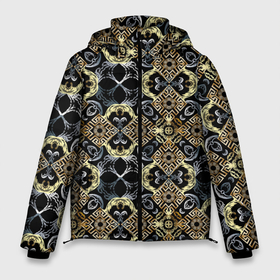 Мужская зимняя куртка 3D с принтом BLACK AND GOLD  узоры в Новосибирске, верх — 100% полиэстер; подкладка — 100% полиэстер; утеплитель — 100% полиэстер | длина ниже бедра, свободный силуэт Оверсайз. Есть воротник-стойка, отстегивающийся капюшон и ветрозащитная планка. 

Боковые карманы с листочкой на кнопках и внутренний карман на молнии. | абстрактные | абстракция | геометрия | классика | классические | нейтральные | спокойные | узор | узоры