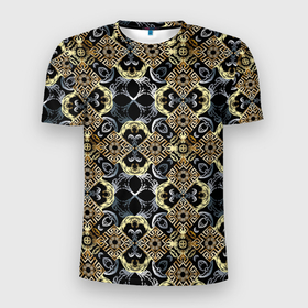 Мужская футболка 3D Slim с принтом BLACK AND GOLD  узоры в Санкт-Петербурге, 100% полиэстер с улучшенными характеристиками | приталенный силуэт, круглая горловина, широкие плечи, сужается к линии бедра | абстрактные | абстракция | геометрия | классика | классические | нейтральные | спокойные | узор | узоры