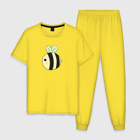 Мужская пижама хлопок с принтом Круглая пчелка минимализм в Тюмени, 100% хлопок | брюки и футболка прямого кроя, без карманов, на брюках мягкая резинка на поясе и по низу штанин
 | bee | желто черная | круглая пчела | плеча | пчелка