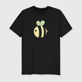 Мужская футболка хлопок Slim с принтом Круглая пчелка минимализм в Петрозаводске, 92% хлопок, 8% лайкра | приталенный силуэт, круглый вырез ворота, длина до линии бедра, короткий рукав | Тематика изображения на принте: bee | желто черная | круглая пчела | плеча | пчелка