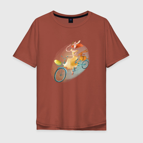 Мужская футболка хлопок Oversize с принтом Рыжая девушка едет на велосипеде в Тюмени, 100% хлопок | свободный крой, круглый ворот, “спинка” длиннее передней части | Тематика изображения на принте: велосипед | девушка | девушка на велосипеде | прогулка | рыжая | рыжая девушка | рыжие волосы