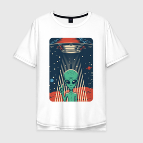 Мужская футболка хлопок Oversize с принтом Mars Alien в Курске, 100% хлопок | свободный крой, круглый ворот, “спинка” длиннее передней части | 