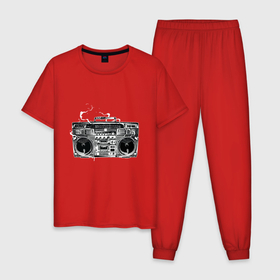Мужская пижама хлопок с принтом Wu Tang Boombox в Кировске, 100% хлопок | брюки и футболка прямого кроя, без карманов, на брюках мягкая резинка на поясе и по низу штанин
 | 