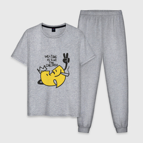 Мужская пижама хлопок с принтом Wu Tang Is For The Children в Тюмени, 100% хлопок | брюки и футболка прямого кроя, без карманов, на брюках мягкая резинка на поясе и по низу штанин
 | Тематика изображения на принте: 
