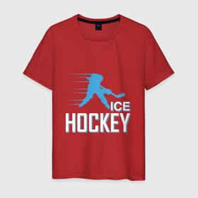 Мужская футболка хлопок с принтом Хоккей Силуэт спортсмена в Курске, 100% хлопок | прямой крой, круглый вырез горловины, длина до линии бедер, слегка спущенное плечо. | ice | sport | зима | лед | спорт | хоккей