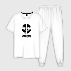 Мужская пижама хлопок с принтом Арт логотип Call of Duty Ghost в Петрозаводске, 100% хлопок | брюки и футболка прямого кроя, без карманов, на брюках мягкая резинка на поясе и по низу штанин
 | Тематика изображения на принте: 