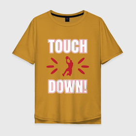 Мужская футболка хлопок Oversize с принтом Тачдаун  Touchdown в Петрозаводске, 100% хлопок | свободный крой, круглый ворот, “спинка” длиннее передней части | Тематика изображения на принте: sport | touchdown | баскетбол | мяч | прыжок