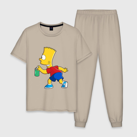 Мужская пижама хлопок с принтом Барт Симпсон принт в Белгороде, 100% хлопок | брюки и футболка прямого кроя, без карманов, на брюках мягкая резинка на поясе и по низу штанин
 | 